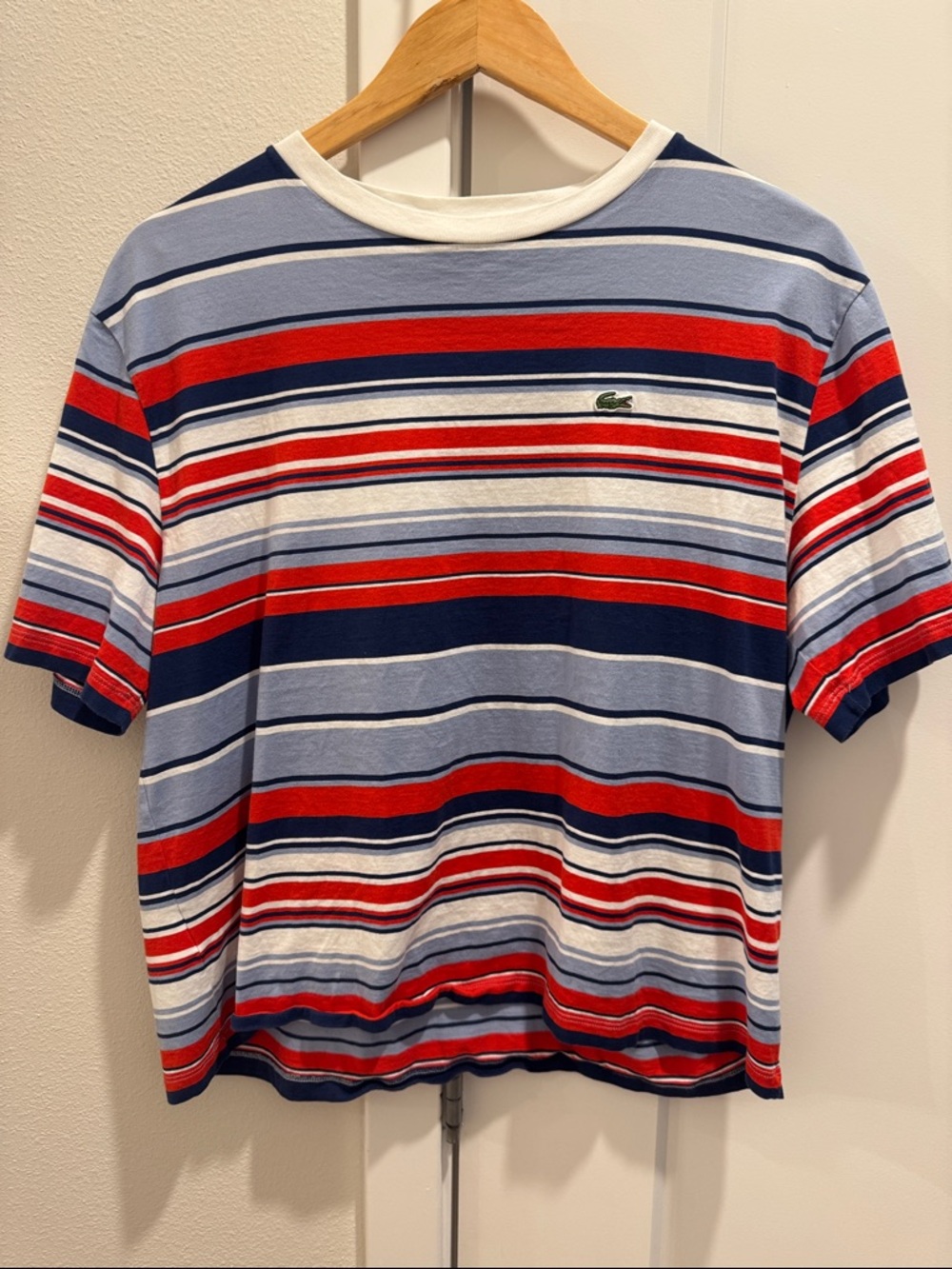 Lacoste Striped Short Sleeve Tee in Red, White, Light Blue & Navy